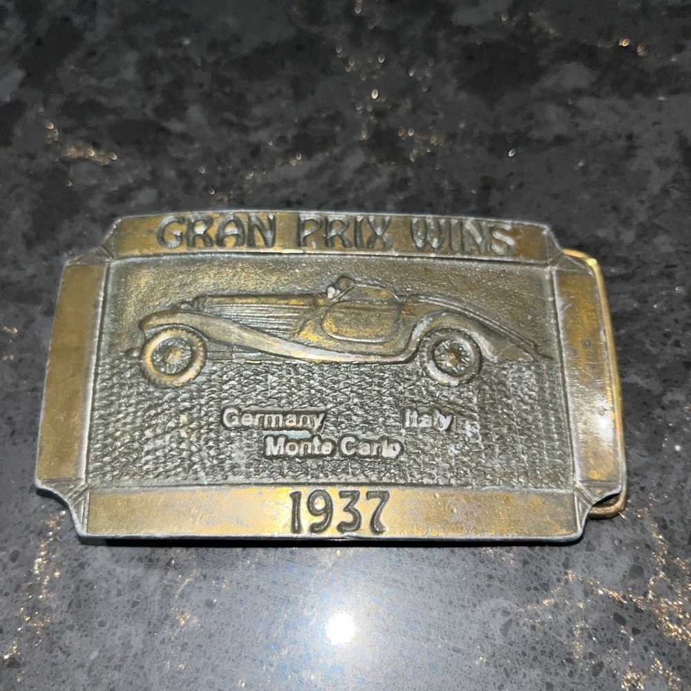 Vintage Grad Prix 1937 Brass a belt buckle.